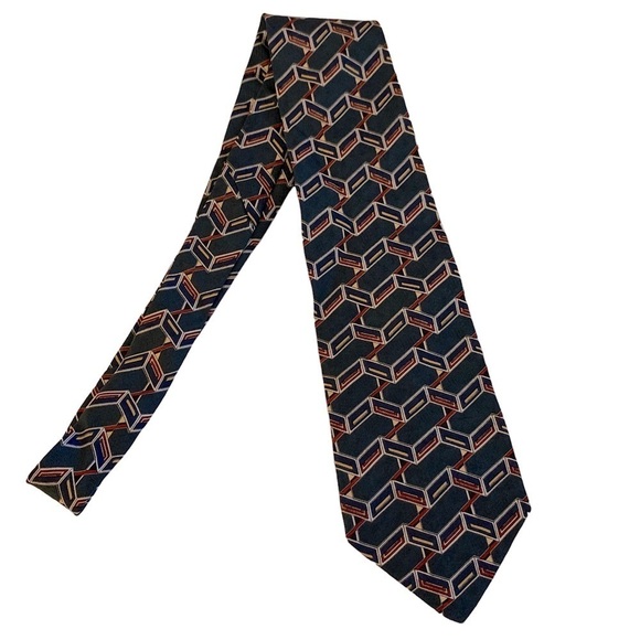 𝅺HENRY Grethel Blue Geometric Print Italian Silk Tie - Picture 1 of 5